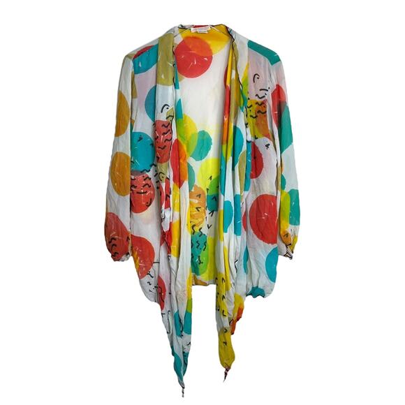 Art of Cloth Lagenlook Semi Sheer Abstract Print Drape Front Layering Top M/L - Picture 1 of 5